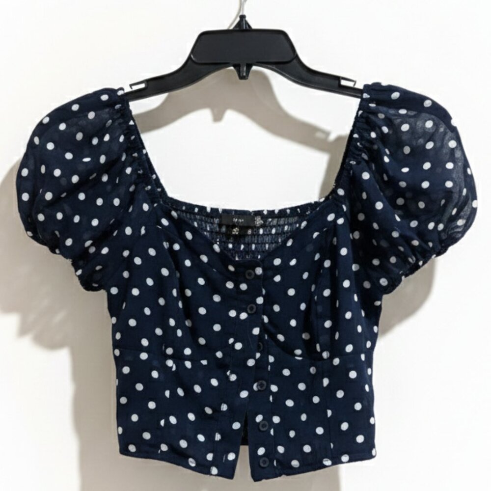 Romantic Black & White Polka Dot Milkmaid Crop Top Smocked Iris S NWOT